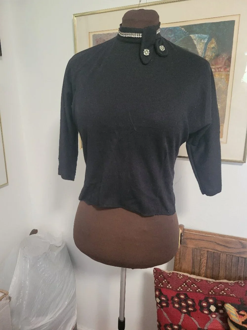 Vintage 1940's Black Knit with Bling - Picture 1 of 5